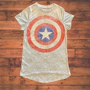 Captain America Light Blue Space Dye High Low Graphic Top | XS
